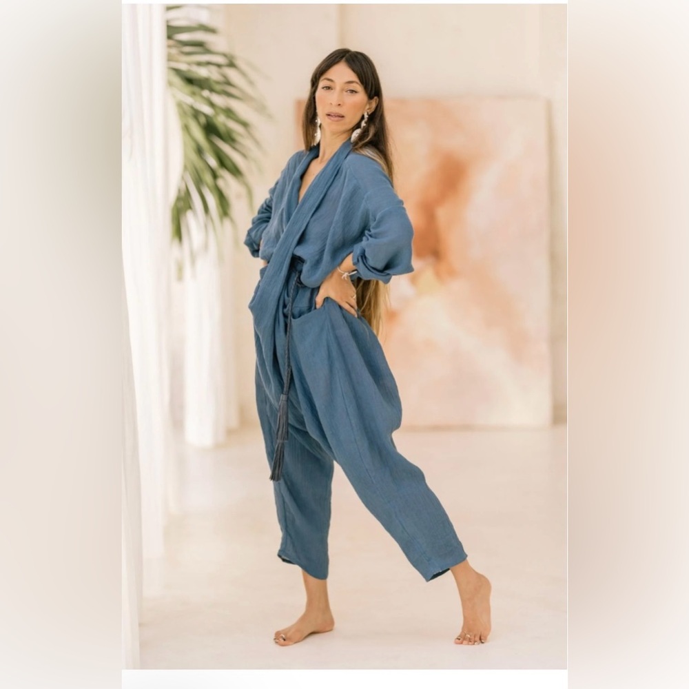 M/L NWT Myrah Penaloza Amma Crinkle Linen Playsuit